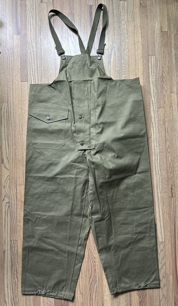 Vintage World War II US Navy Military Deck Bibs Overalls OG Green SZ L MINT