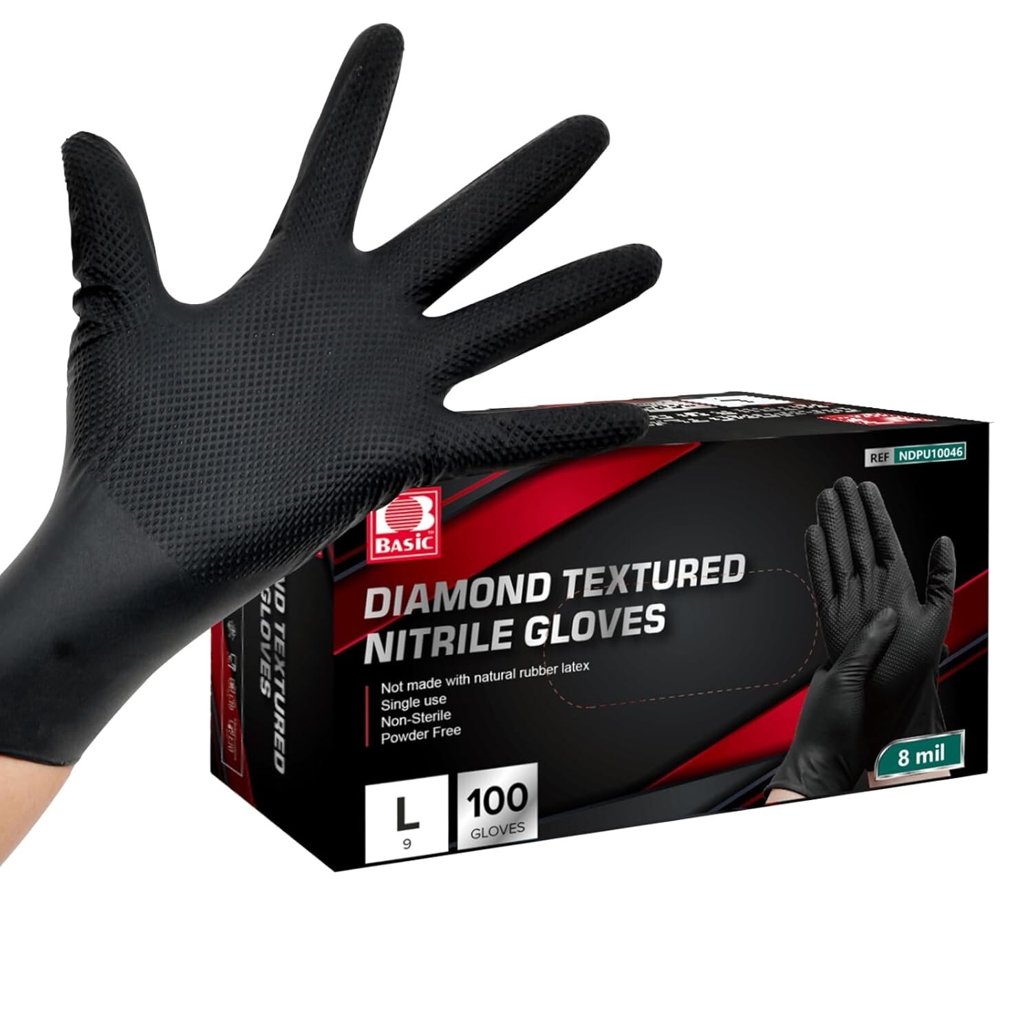 8-mil Heavy Duty Black Industrial Nitrile Gloves With Raised Diamond Texture