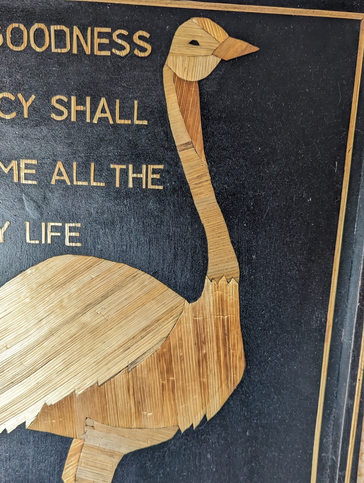 Handmade African Banana Tree Art Ostrich Christian Wall Decor Psalm 23:6 Vintage