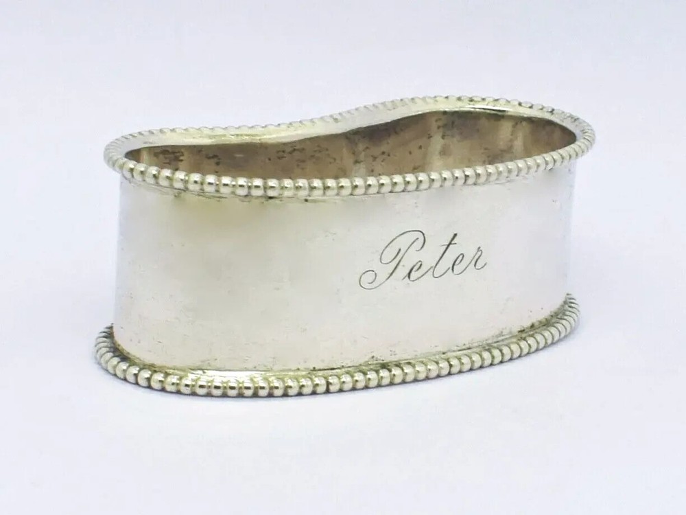 Antique Beaded Austrian 800 Silver Napkin Ring "Peter" name engraving