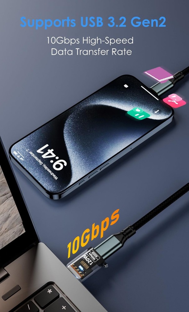 USB to C Adapter (2 Pack), Type C USB-A Adapter, Translucent black