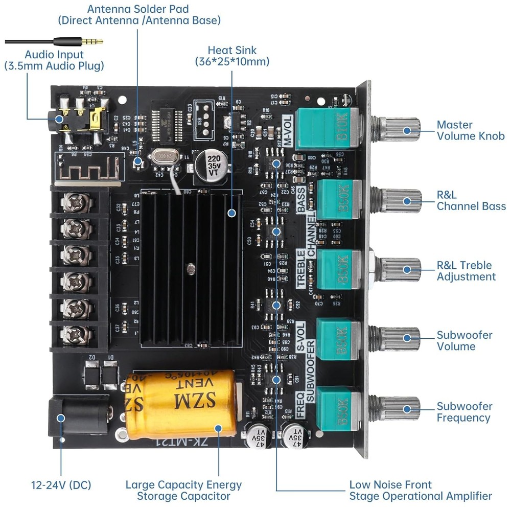Bluetooth Power Amplifier Board with Subwoofer Audio Power Amplifier Module
