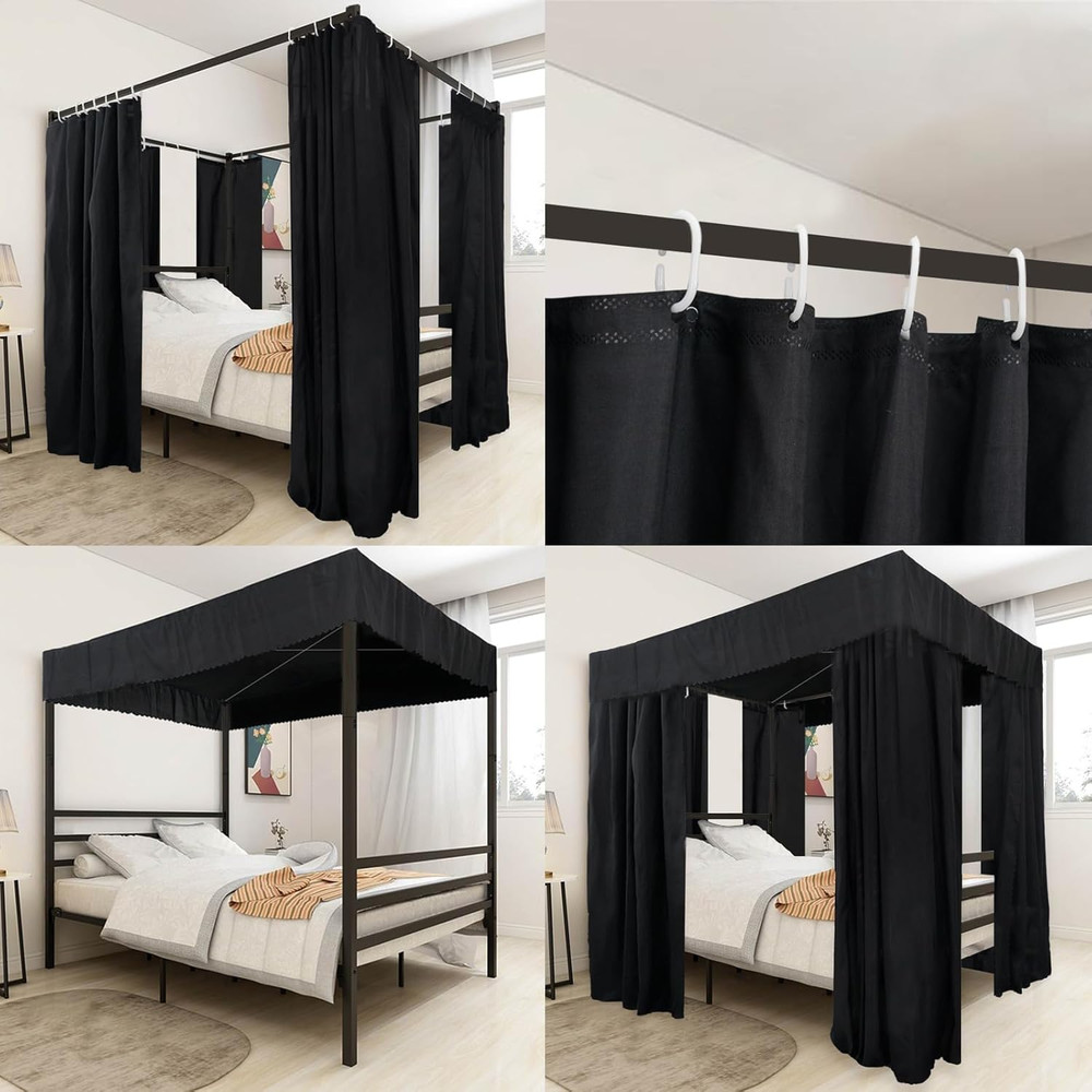 Black Canopy Bed Curtains - 4 Corner Post Bed Curtains Canopy Queen Bed Canopy C