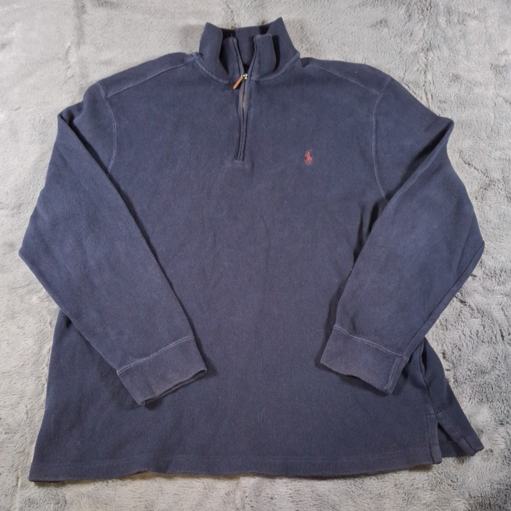 Polo Ralph Lauren 1/4 Zip Sweater Mock Neck Size Extra Large Blue Pullover