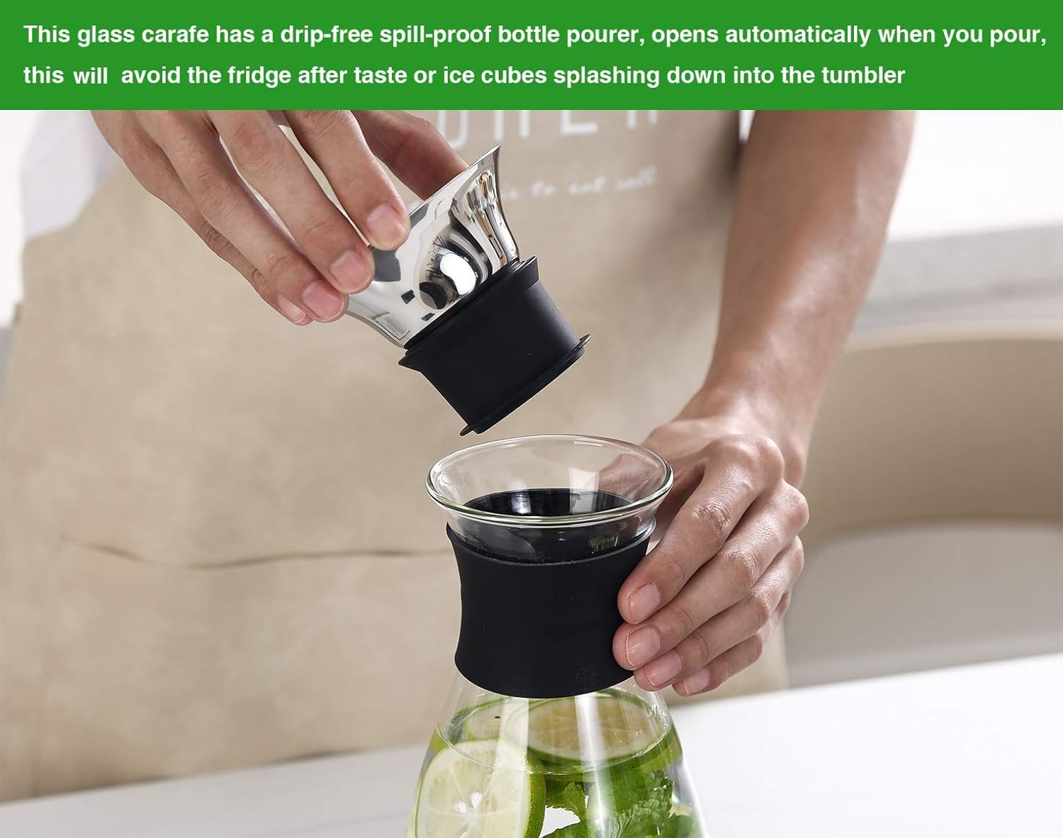 2Pcs 37oz/1100ml Glass Carafe with Stainless Steel Silicone Filter Lid for Tea