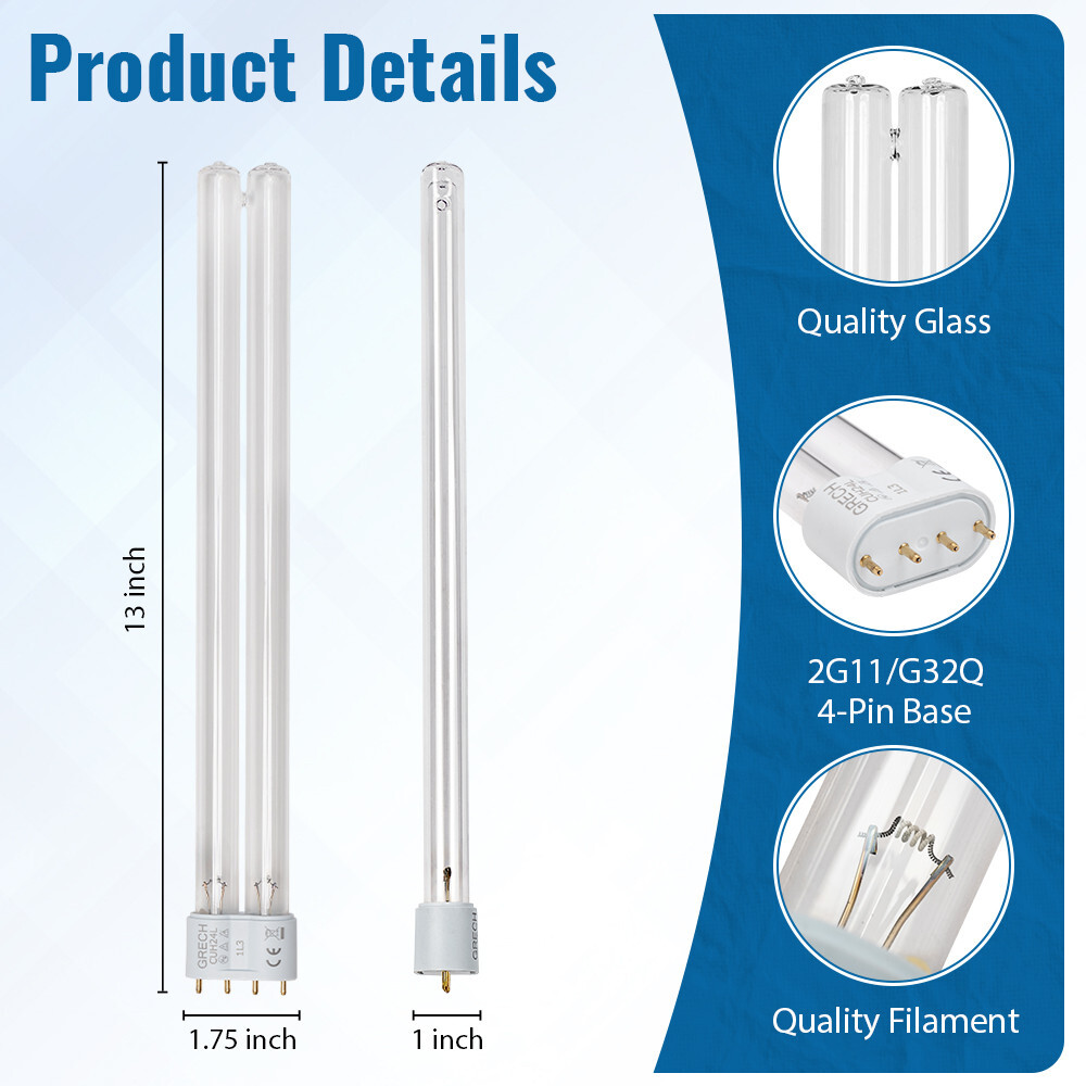 2PK - 24W UV Ultraviolet 2G11-4 Pin Base Algae Bacteria Clarifier Bulb