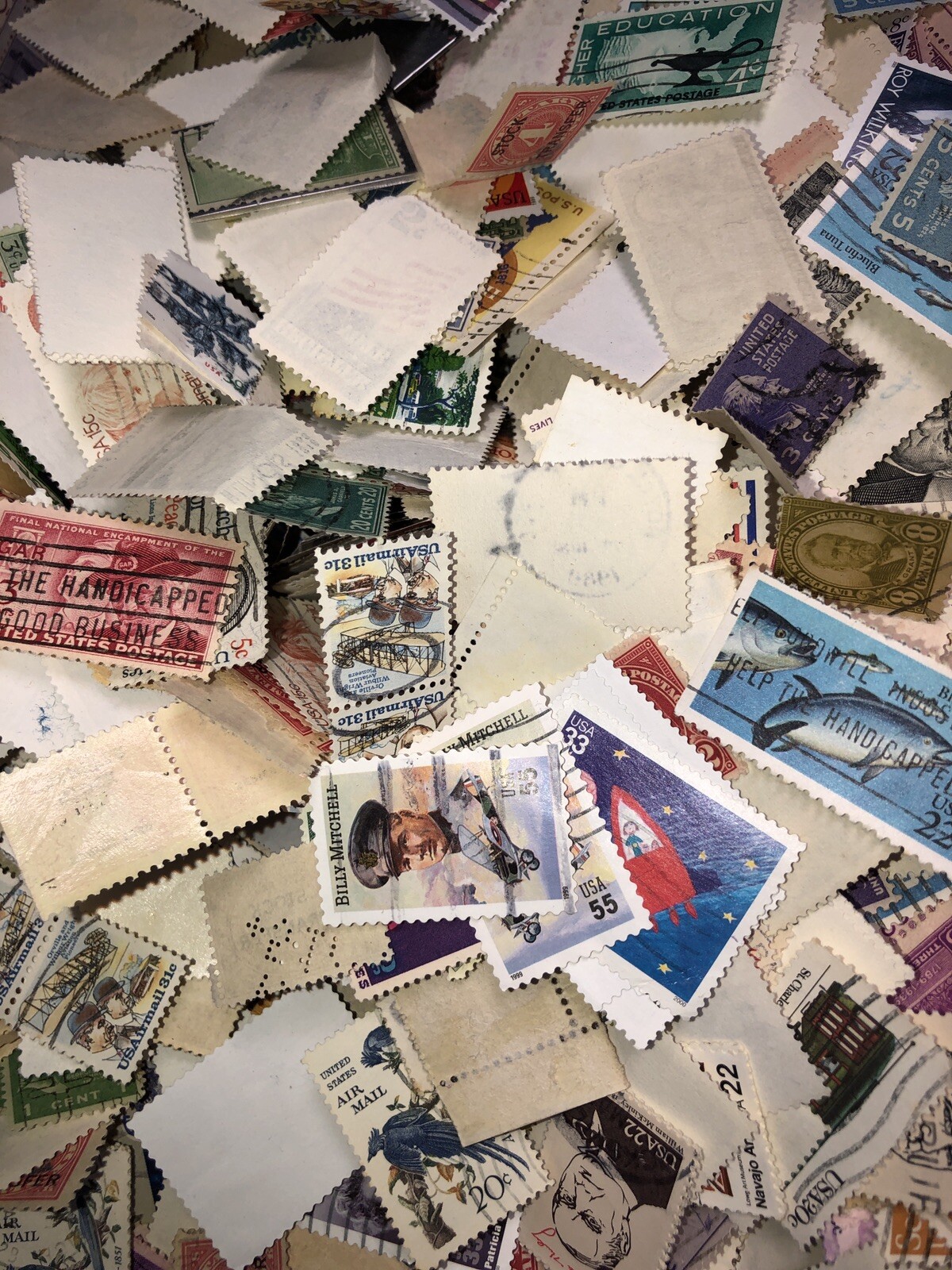 US stamp poundage kiloware lot collection 450+- 1 oz packet of stamps off paper