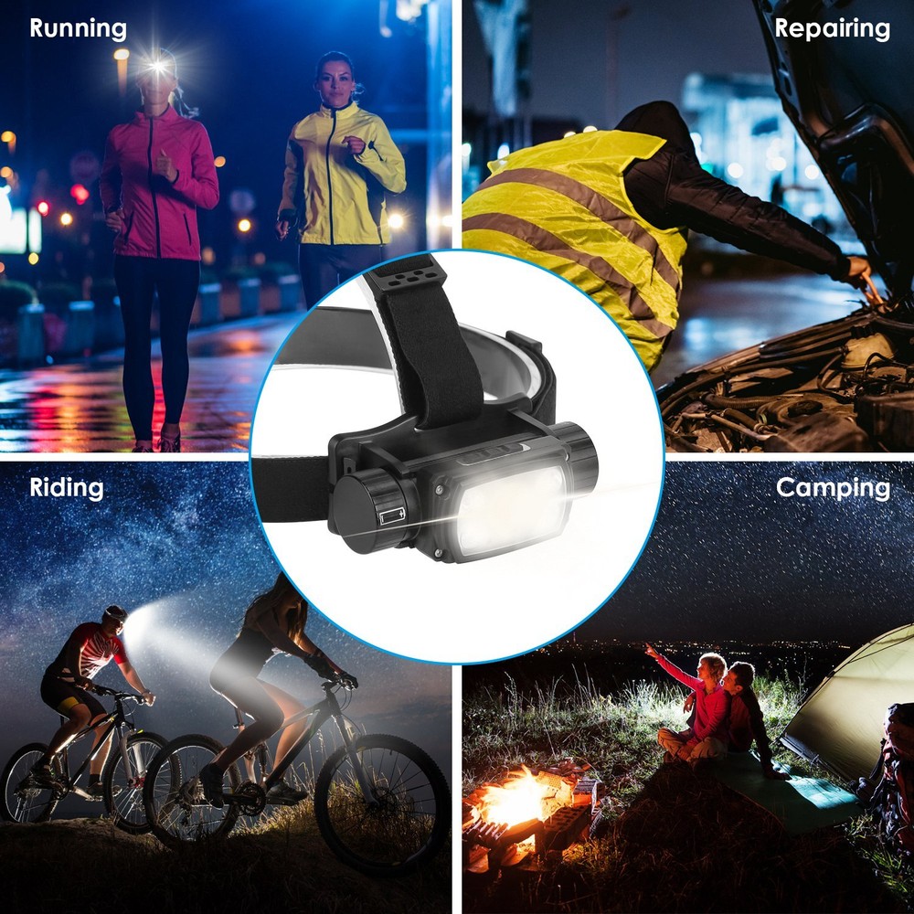 USB Rechargeable LED Headlamp Hand Wave Headlight Flashlight Torch Lamp 9 Modes