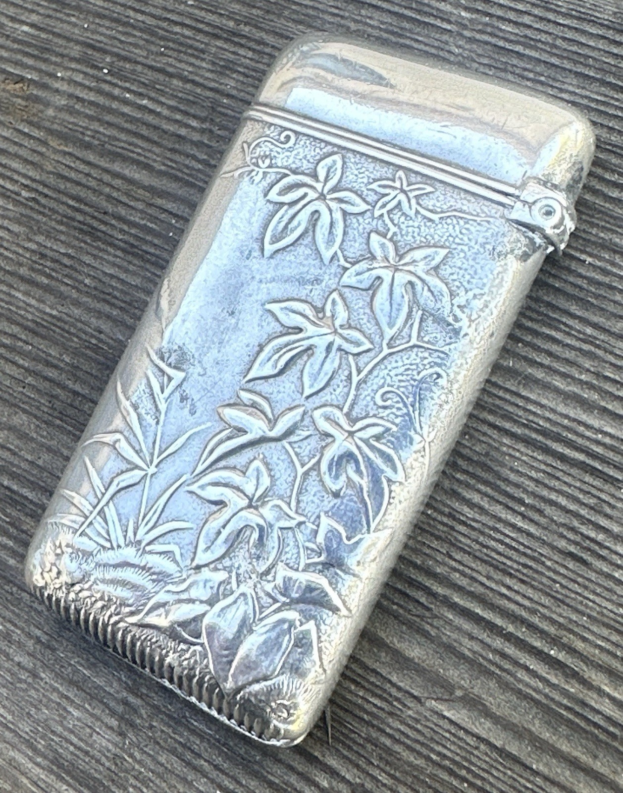 Antique Wood & Hughes Sterling Silver Floral Engraved Vesta Case Match Safe