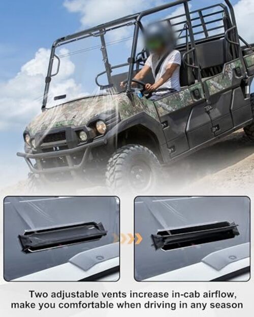 Full Windshield for Kawasaki Mule Pro, Clear Dustproof Durable Hard Coat Poly