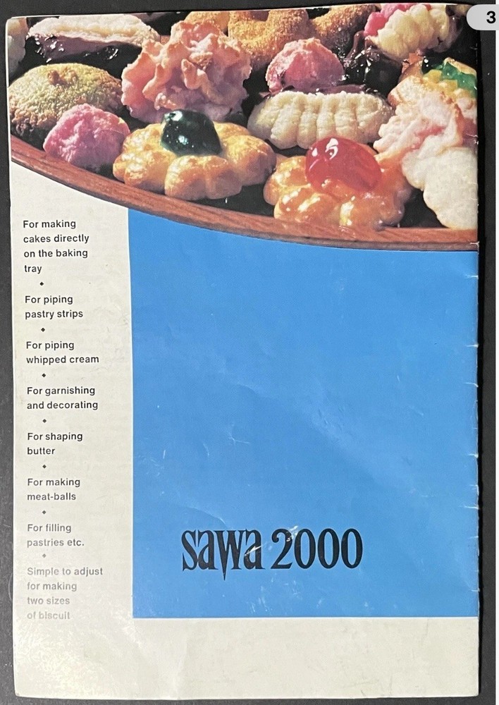 Sawa 2000 Deluxe Cookie Press Replacement Instructions Booklet Part Only