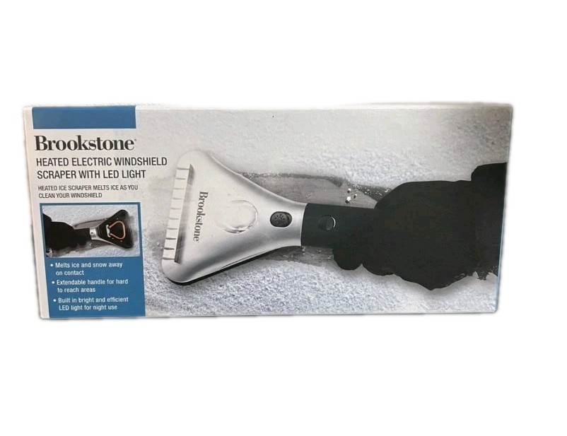 Brookstone Heated Electric Windshield Scraper with LED Light - Snow Ice Melter