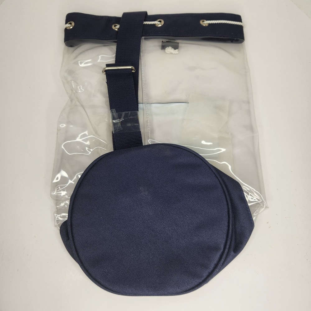 Tommy Hilfiger Flag Drawstring Backpack Beach Bag Clear Vinyl Blue Canvas 90s