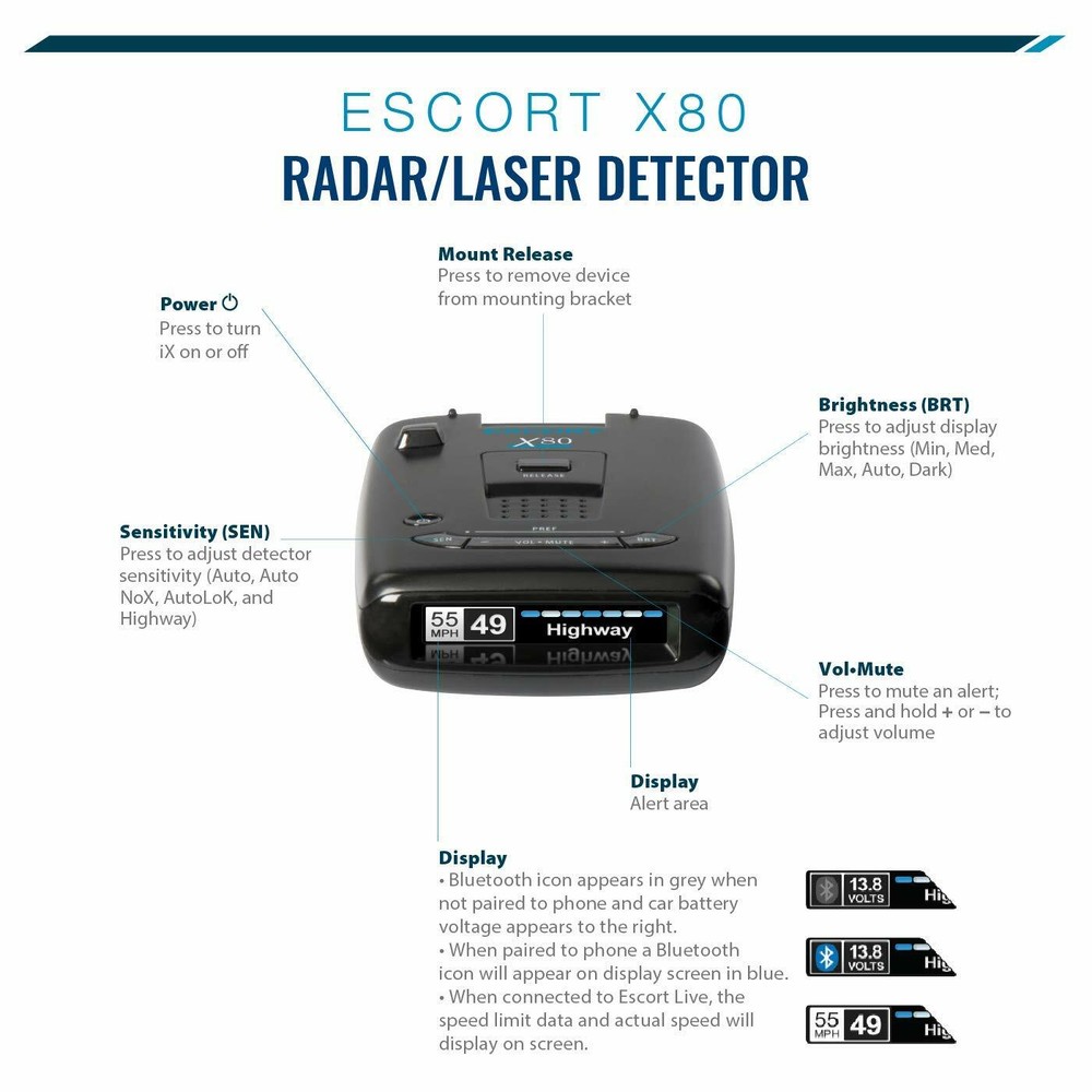 ESCORT X80 Radar Laser Detector with Bluetooth - NEW