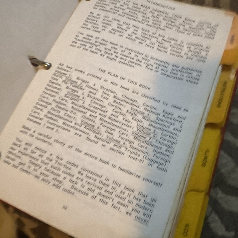 Reed General Code Book Locksmith Ledger Volume 2 Revised 1982/86/87/89 Look Read