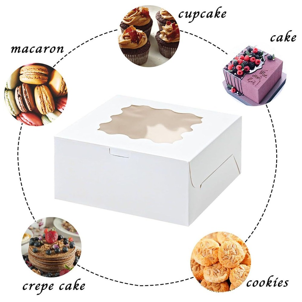20pcs 8X8X5 Inches White Bakery Boxes with Window Cookie Boxes Mini Cake Boxe...