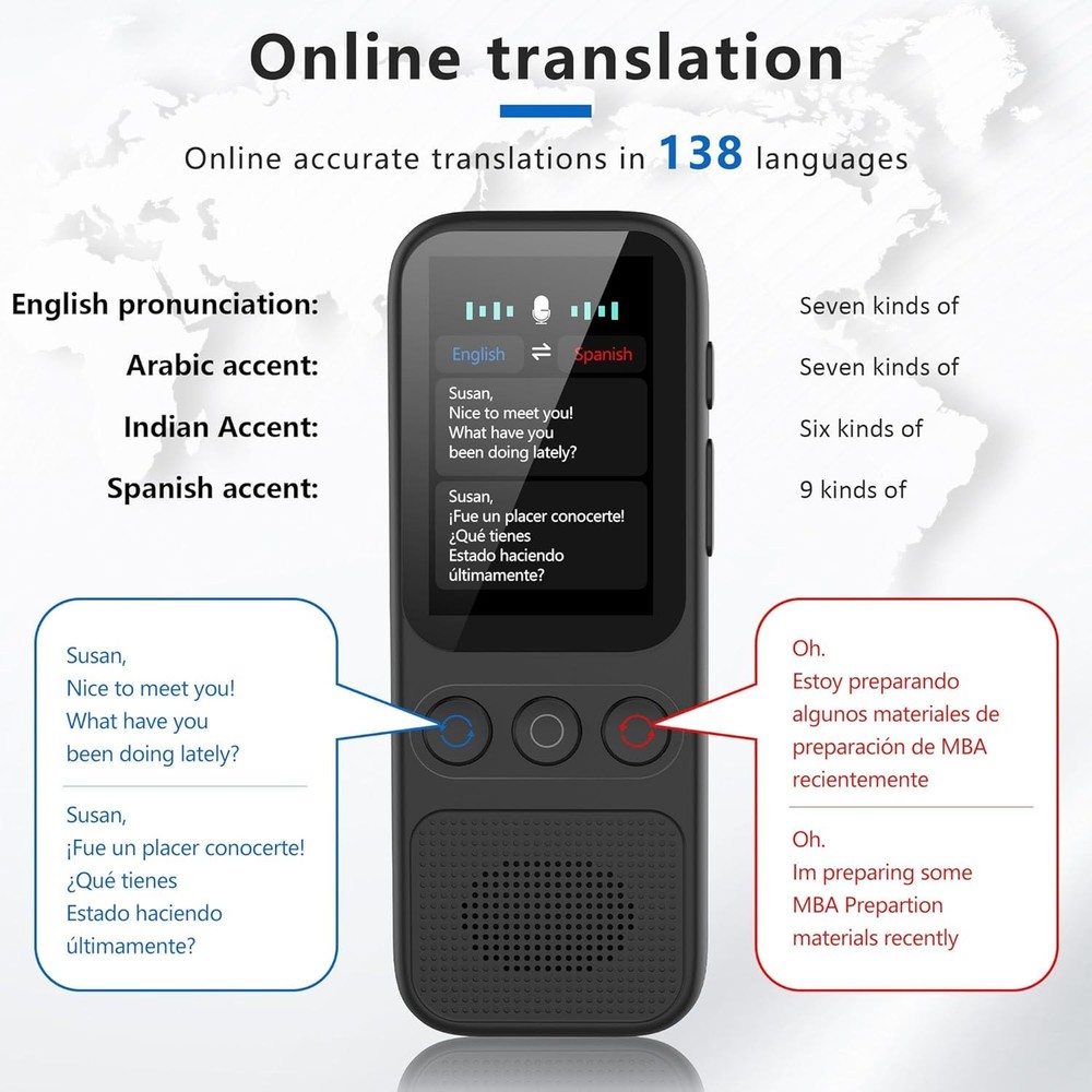 Portable Language Translator Device with 138 Languages Voice Translating Black