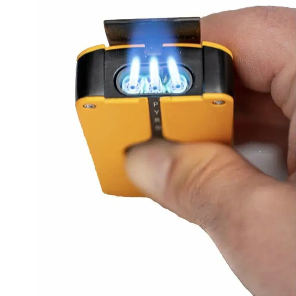 Pyro Putty Tri-Flame Butane Refillable Lighter, Cigar Cutter & Adjustable Flame