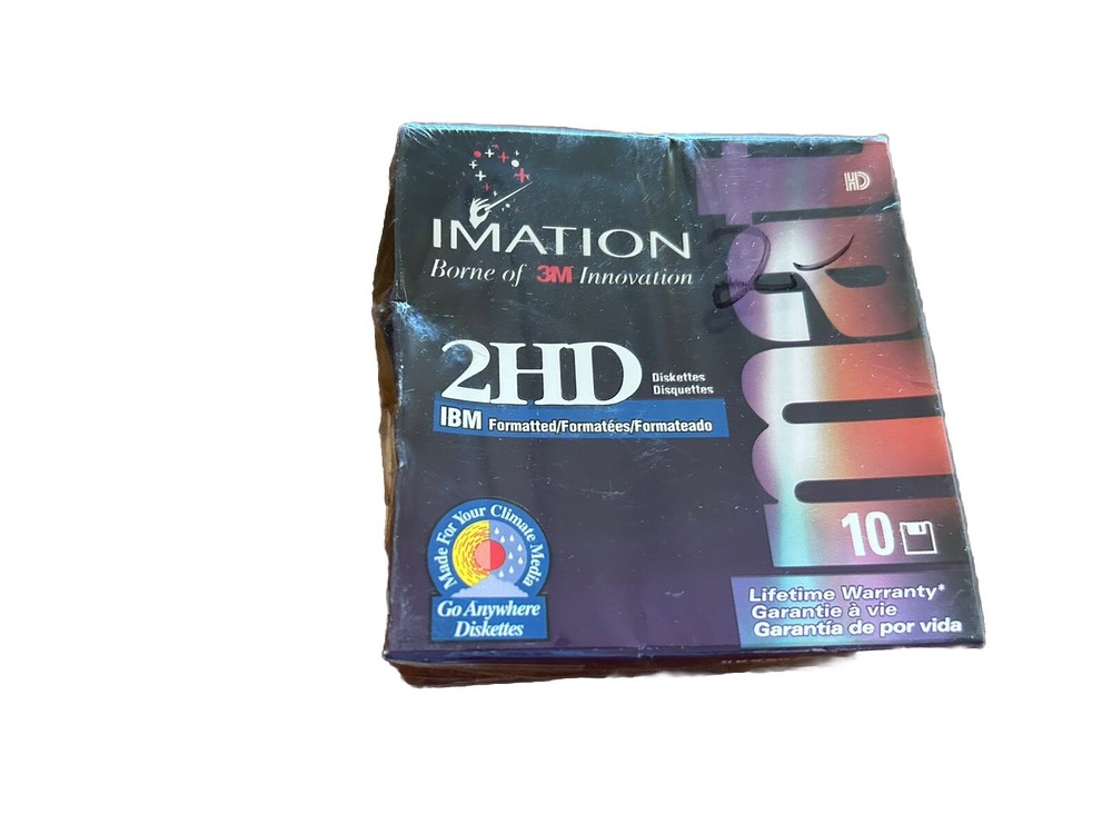 Imation 2HD Floppy Discs SEALED IBM Formatted 10 pack Diskettes 1.44 MB, New