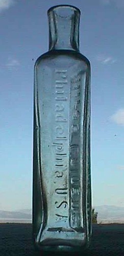 Unique RARE antique CHAS E HIRES unusual TRIANGULAR shaped COLOGNE bottle