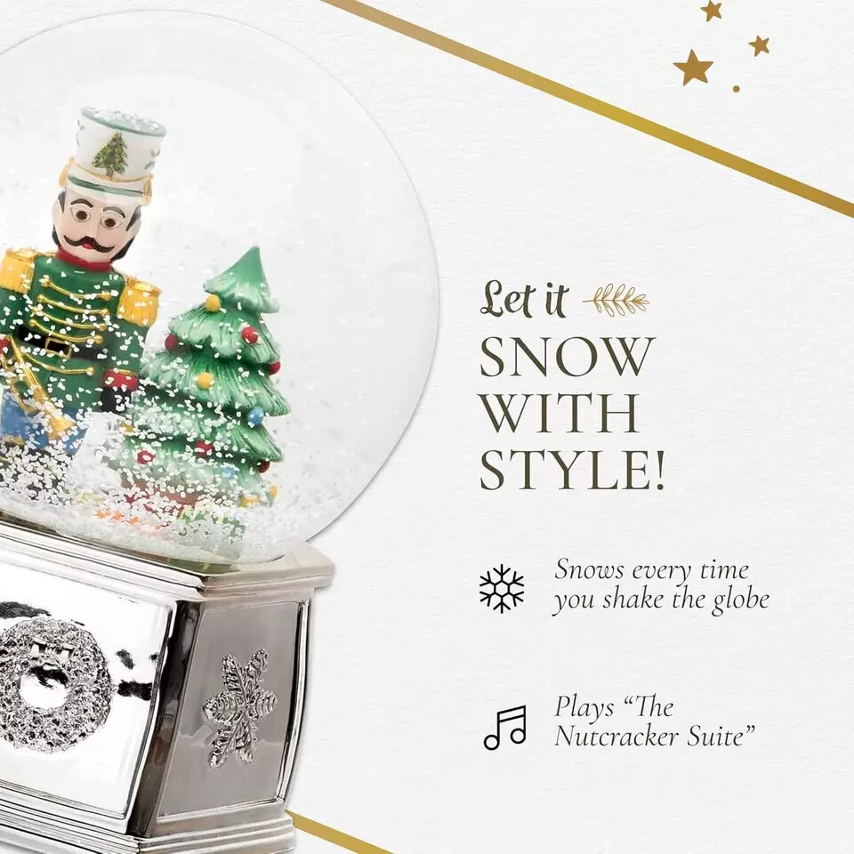 Spode Christmas Tree Snow Globe | 6.5 Inch | Musical Nutcracker Snow Globe