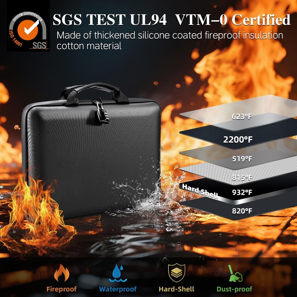 Fireproof Document Box File Organizer Hard-Shell Fireproof Waterproof Safe Lock