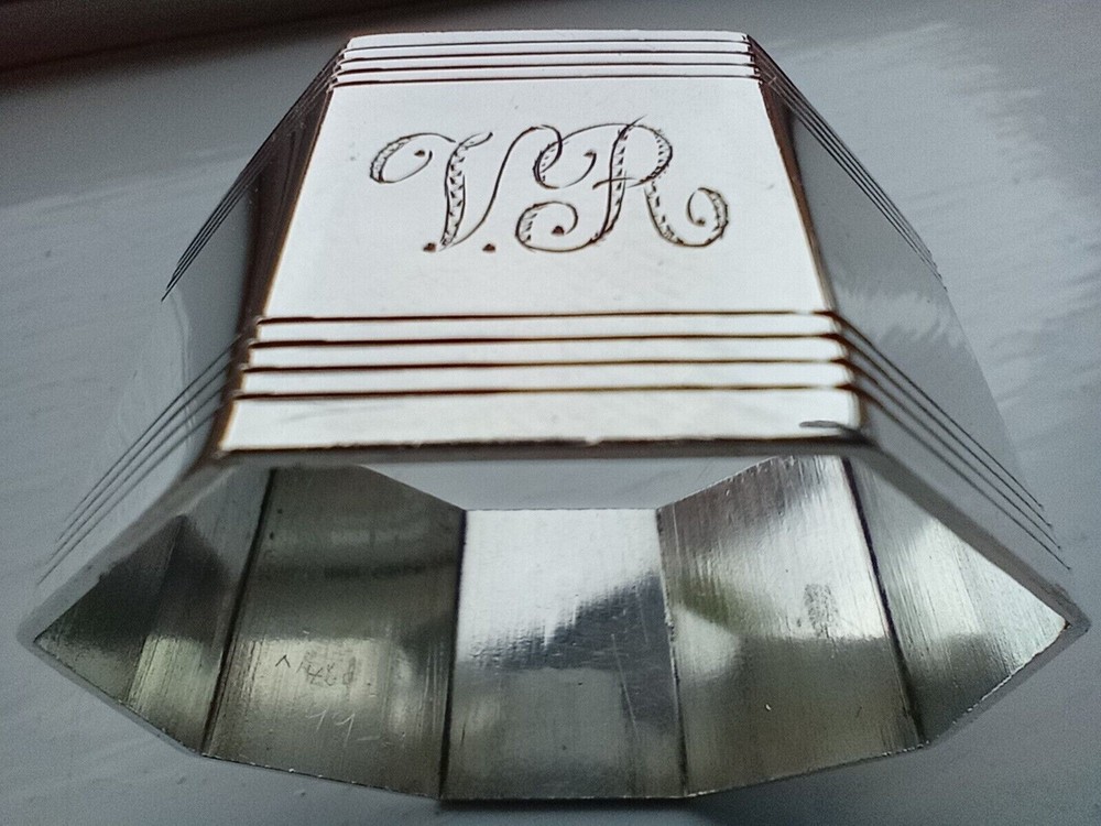 Vintage Octagonal Sterling Silver Napkin Ring "VR" initials engraving