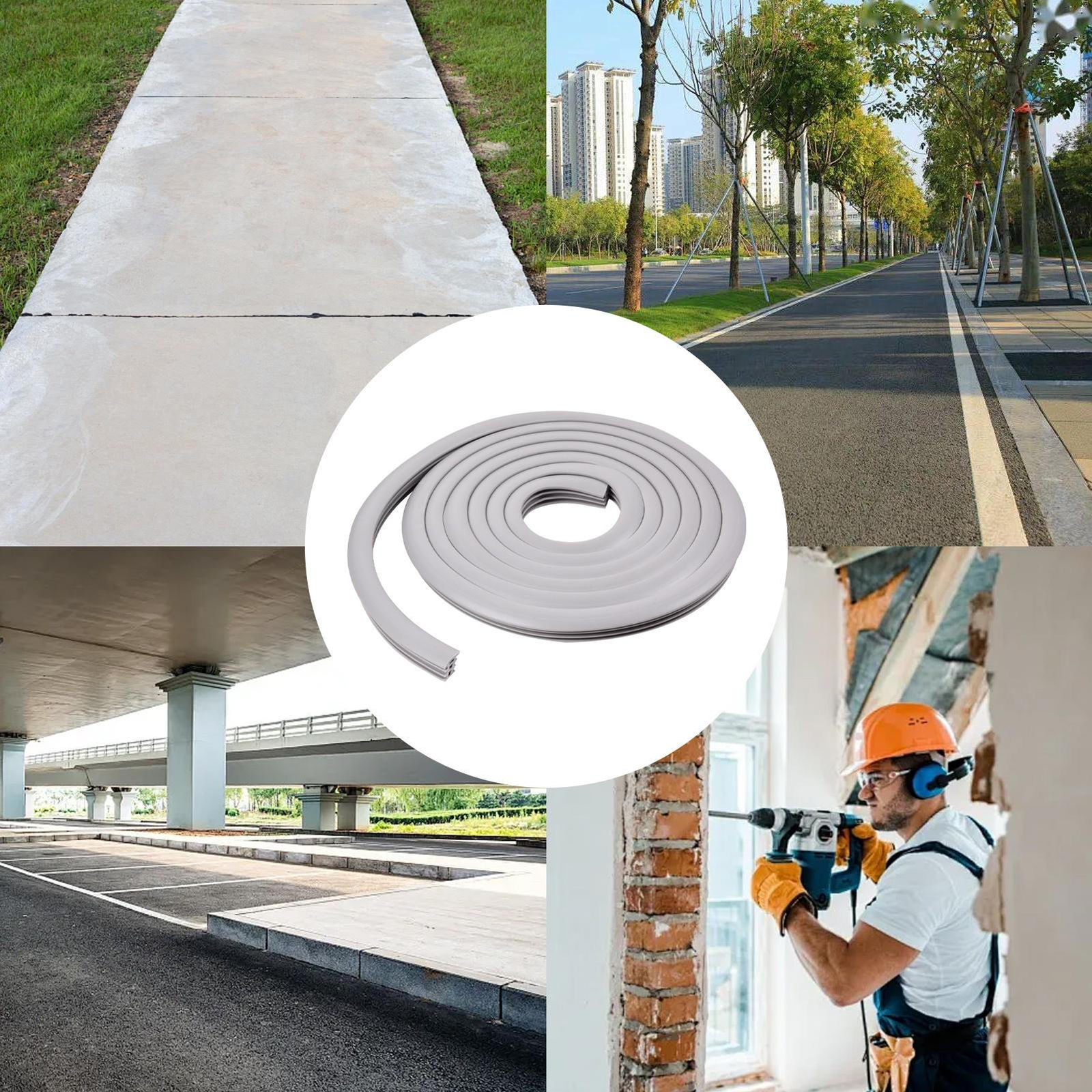 50ft Concrete Expansion Joint Filler Flexible EPDM Strip For 1'' Wide Cracks