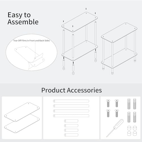 Clear Acrylic Narrow Side Table for Small Spaces, 2 Tier Rectangle 1-Pack