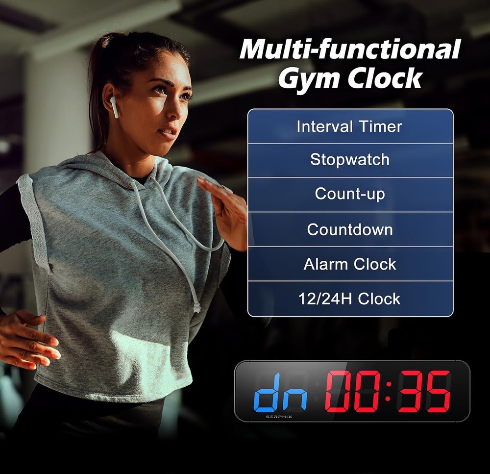 15.2" Gym Timer, App & Remote Control, Customizable LED Colors, Workout Inter...