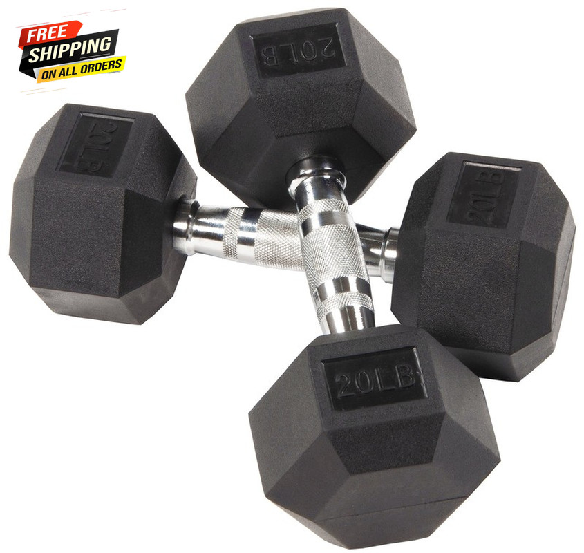 Rubber Encased Hex Dumbbells, 20 Lbs. Pair