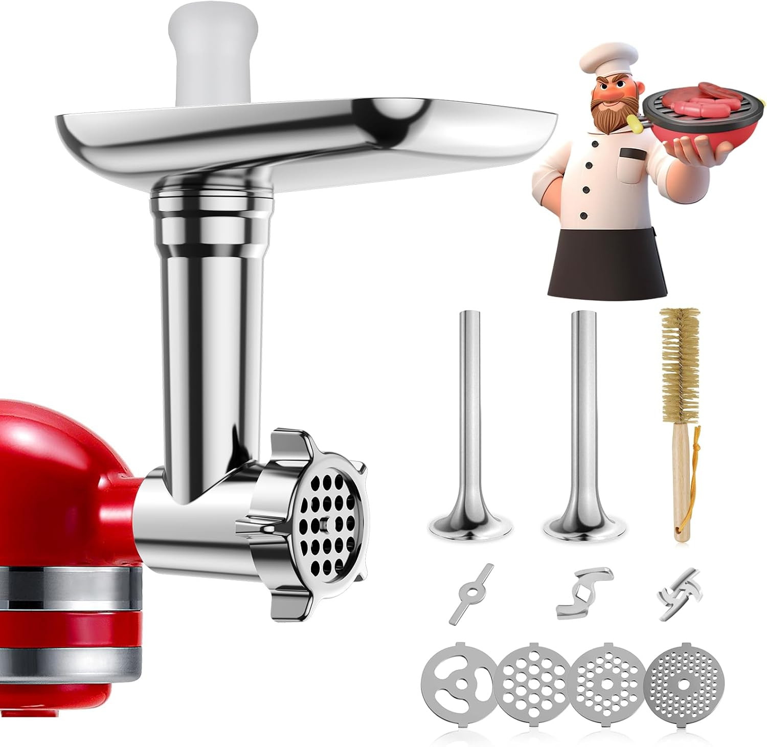Kitchenaid Metal Food Grinder Attachment Set with 15 Accessories Silver Mixers