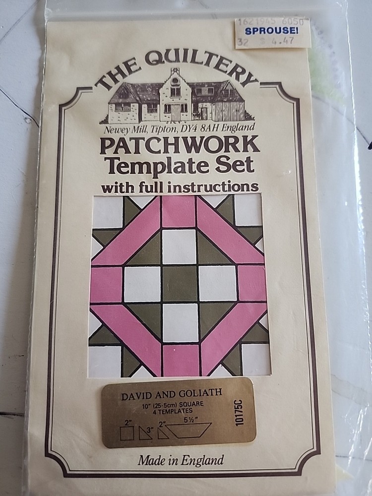 The Quiltery : Patchwork Template Set & instr -David and Goliath  10"square