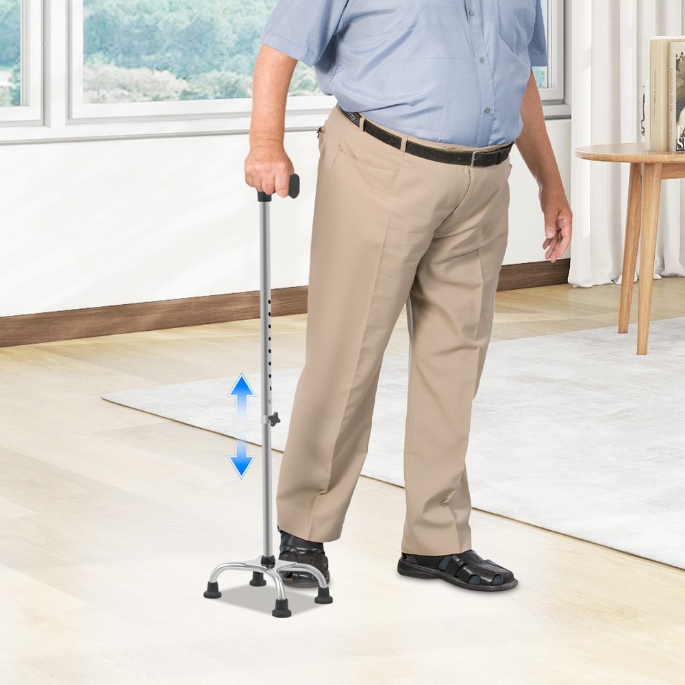 Adjustable Walking Cane Stick Mobility Quad Four Prong Base Small Base Walker