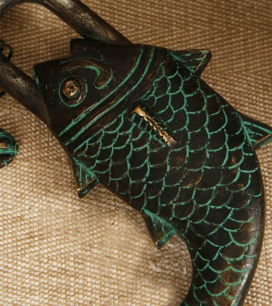 Handmade Vintage Style Fish shape Padlock with 2 Keys Working Functional