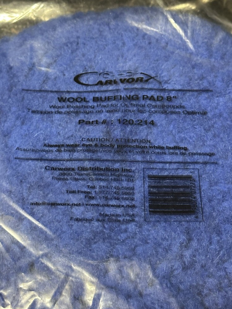 (2) CARWORX Buffing Compound Pad Wool 8" Diameter Cutting Pad Hook & Loop Lot