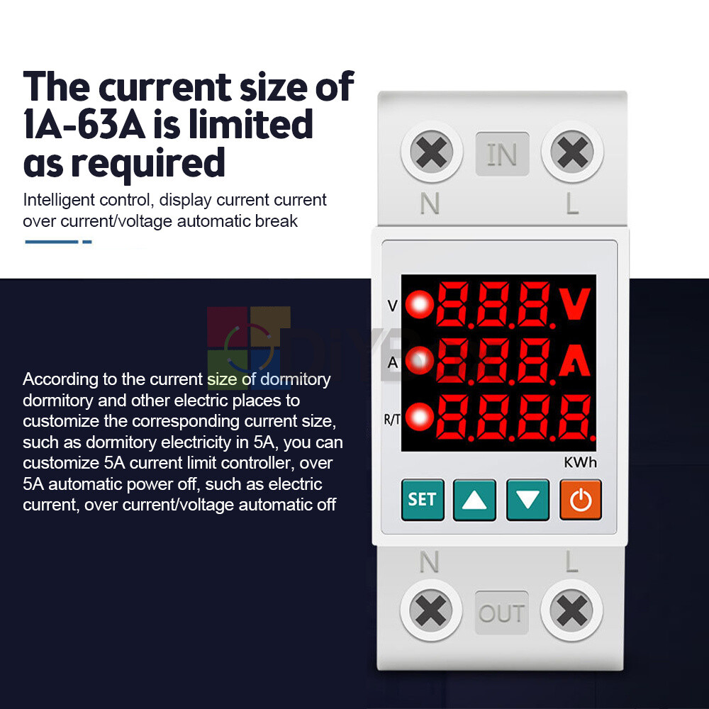 63A Digital Display Adjustable Over Under Current Voltage Protector Relay Meter
