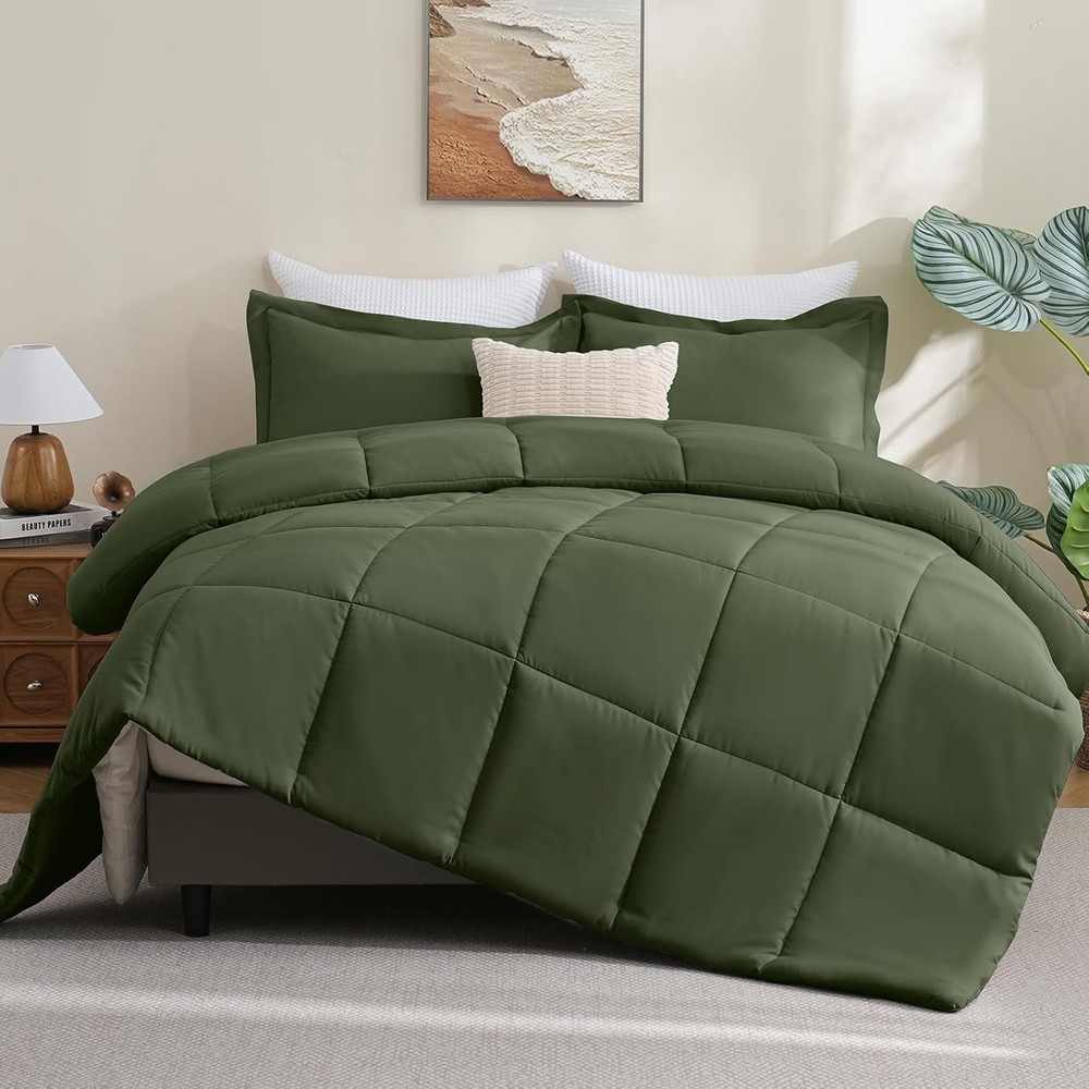 CozyLux King Comforter Set - Olive Green King,