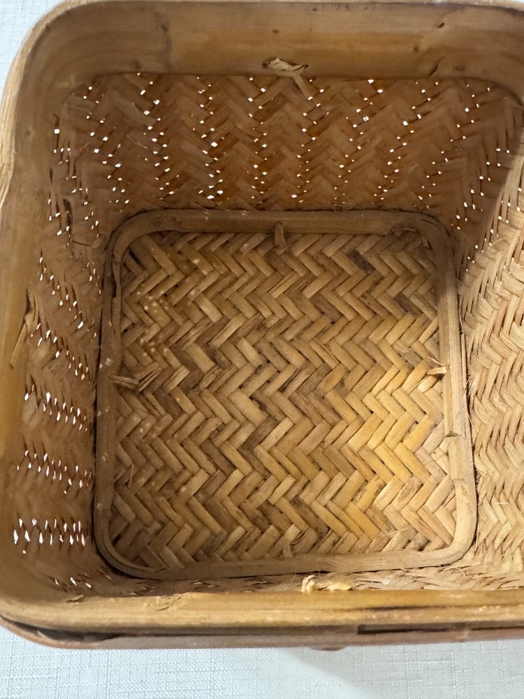 Handwoven Lidded Basket Bamboo Storage Box Boho Decor Rustic Woven