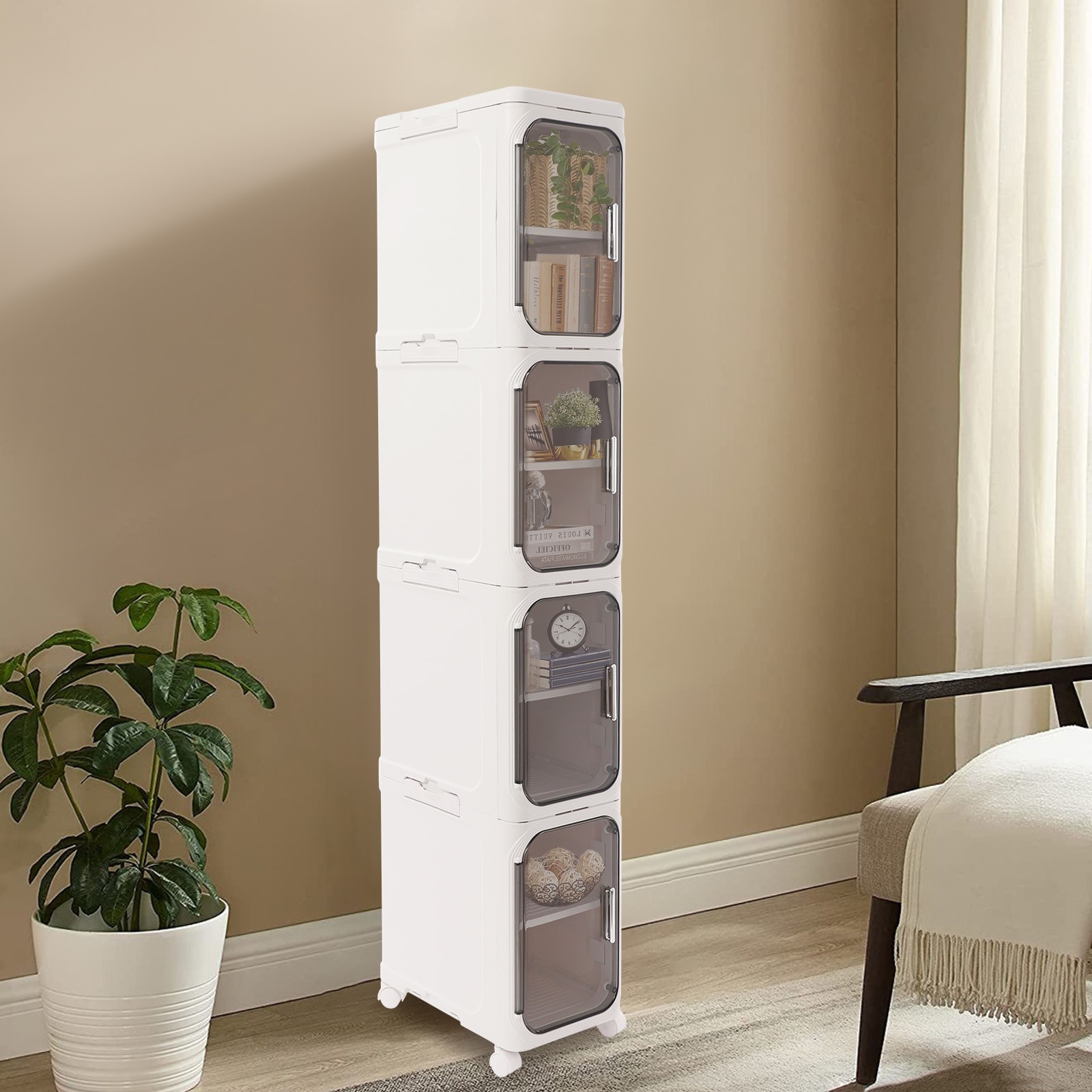 4-tier Slim Bathroom Storage Cabinet, Narrow Floor Standing Storage Cabinet