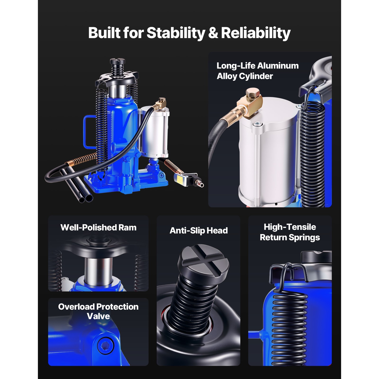 Uimoso 20-Ton Air Hydraulic Bottle Jack for Vehicle Lifting and Maintenance