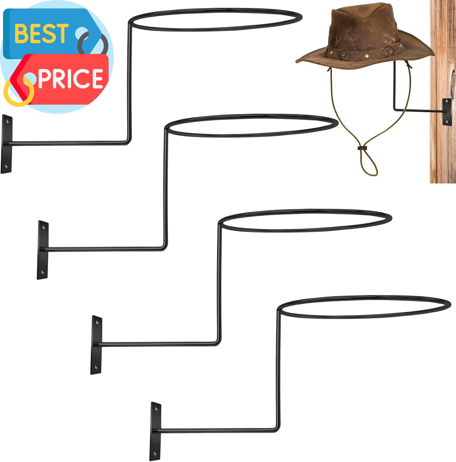 4 Pcs Cowboy Hat Rack Cowboy Hat Holder Metal Hat Hanger for Wall Hat Holder Mul