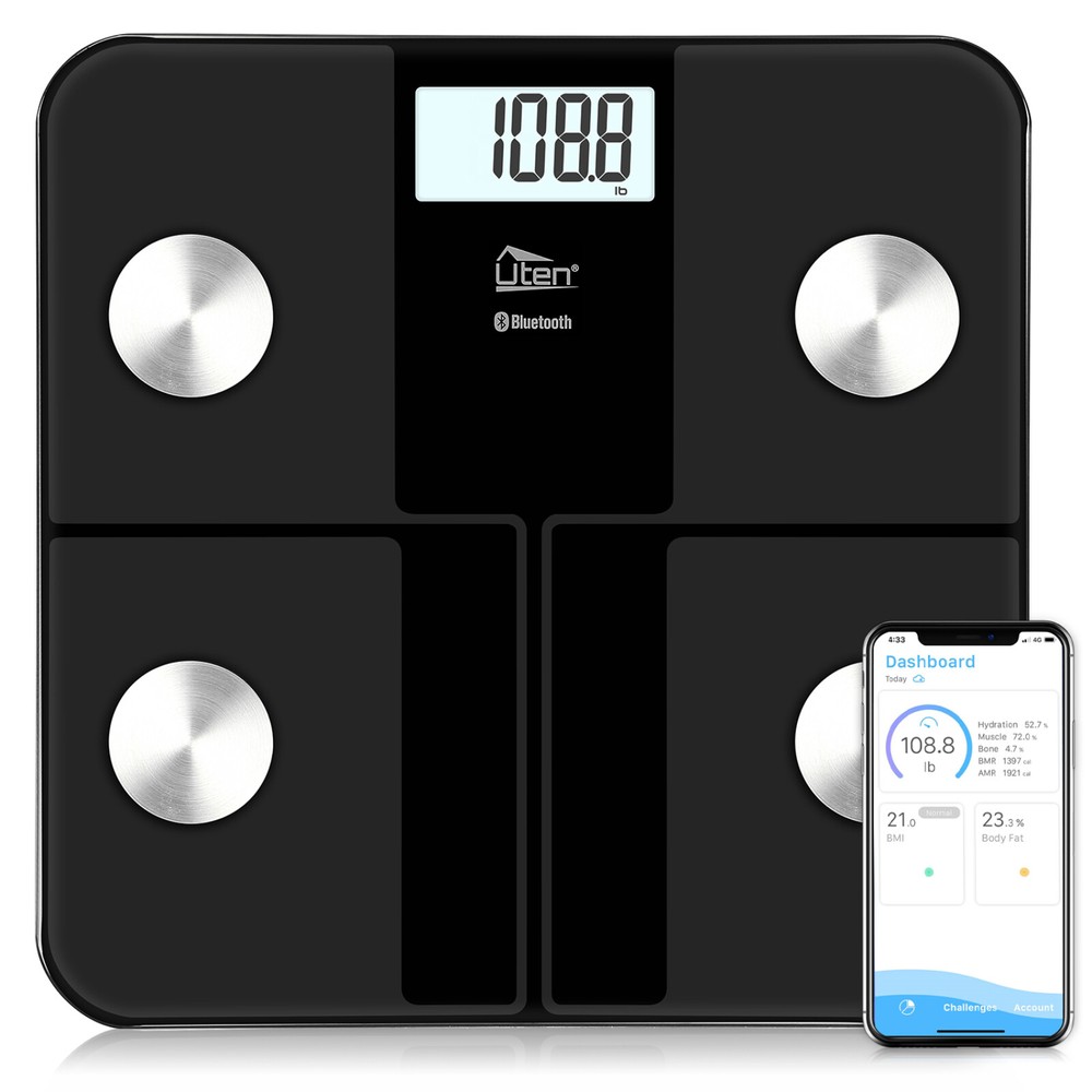 Uten Bluetooth Smart Body Fat Scale 400lb USB Rechargeable Digital BMI App