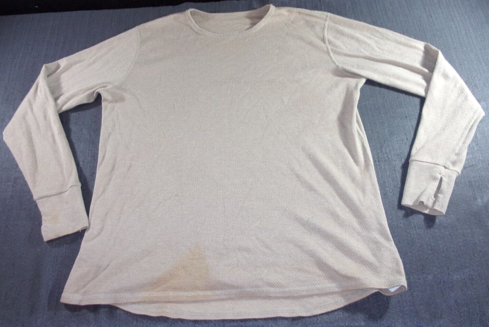 DEFECT FLAME RESISTANT MOISTURE WICKING TAN ARMY BASE LAYER THERMAL SHIRT LARGE