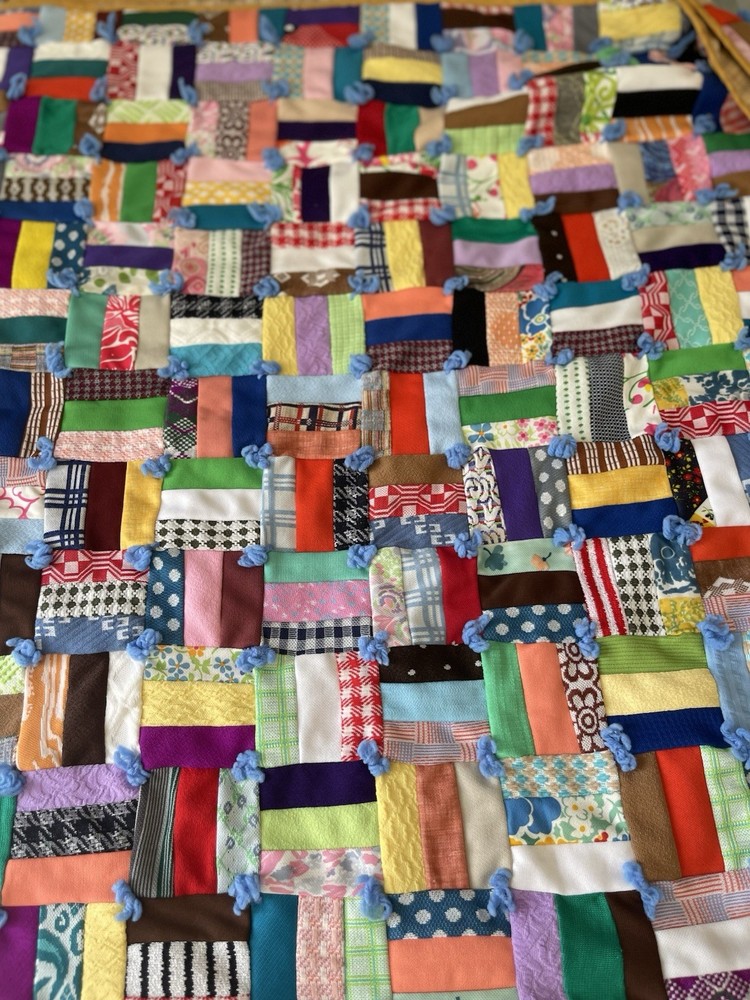 Vintage 70s Handmade Patchwork Quilt Blanket 68x40