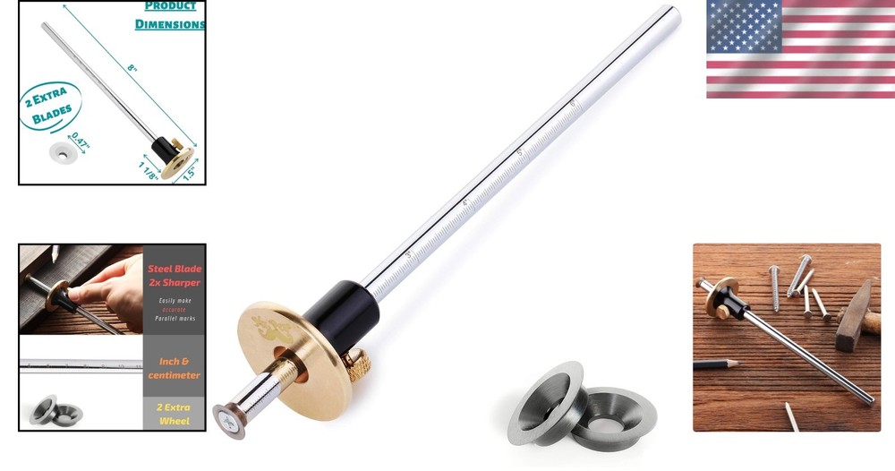 Precision Marking Gauge with Solid Brass Face Two Extra Blades for Wood Projects