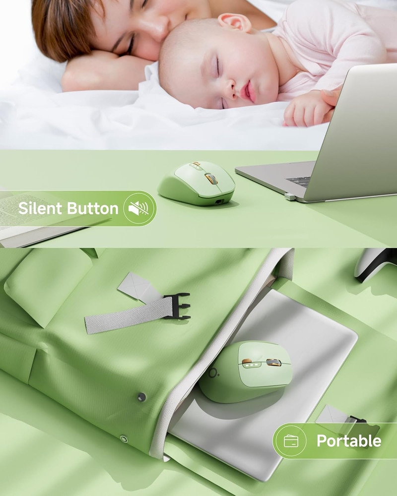 Q5 Wireless Mouse, Bluetooth & 2.4G Quiet Computer Mouses with Battery Level Dis