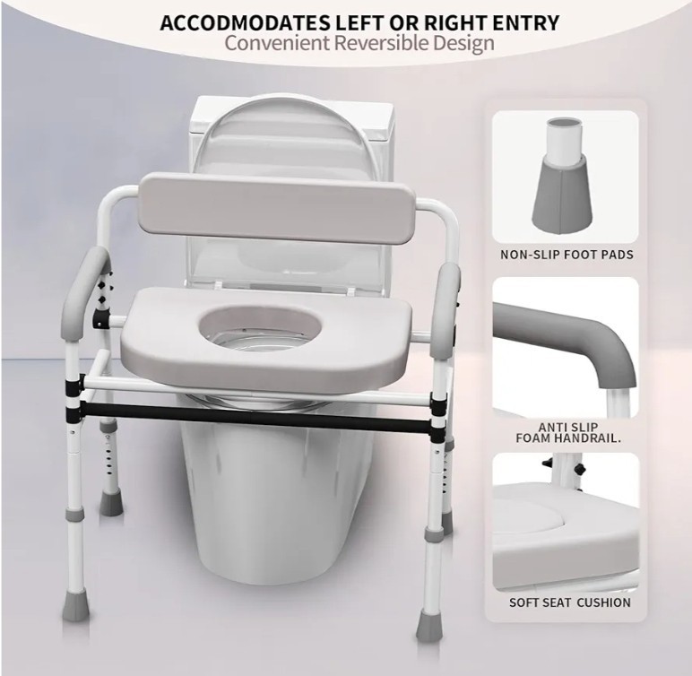 Adjustable Medical Bedside Commode Chair with Padded Backrest, Arm Support,...