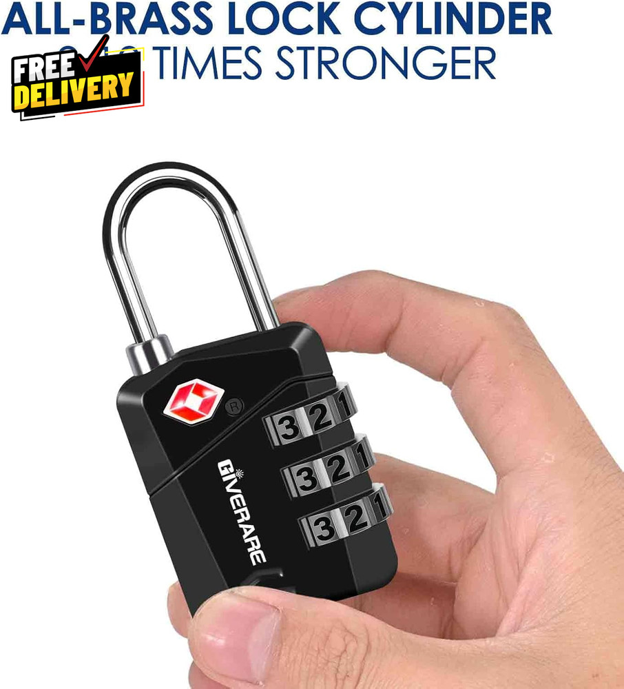 2-Pack TSA Approved Metal Combination Luggage Locks 3-Digit Keyless Black