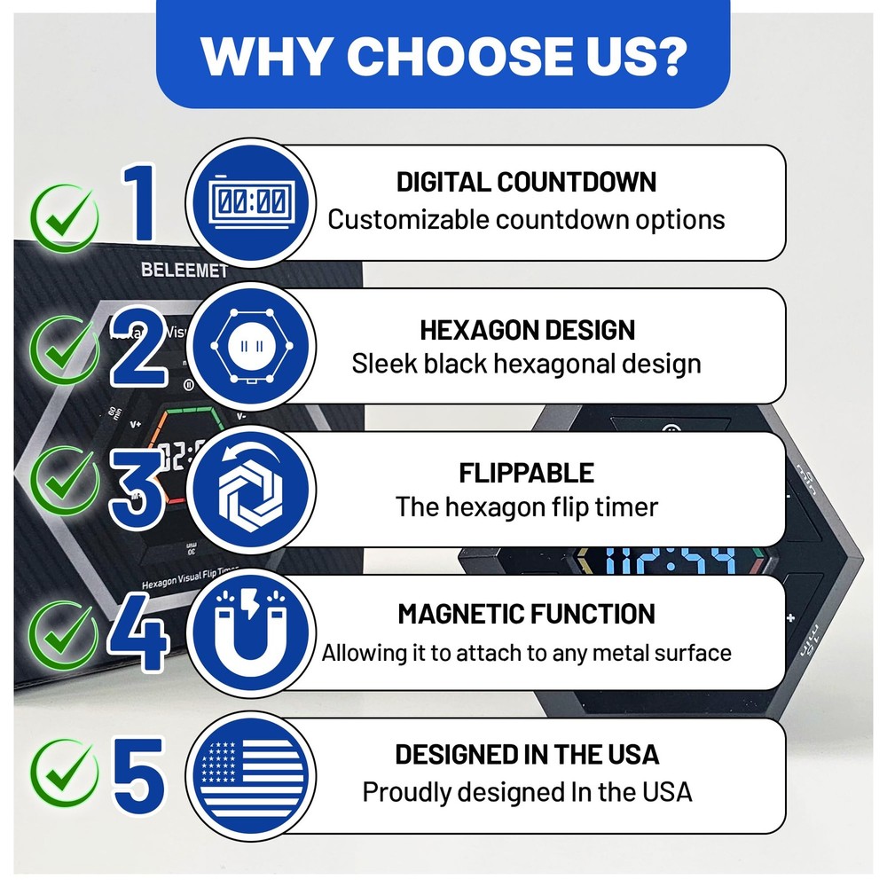 Pomodoro Timer,Hexagon Cube Magnetic Flip,ADHD Tools for Adults/Task Timer fo...